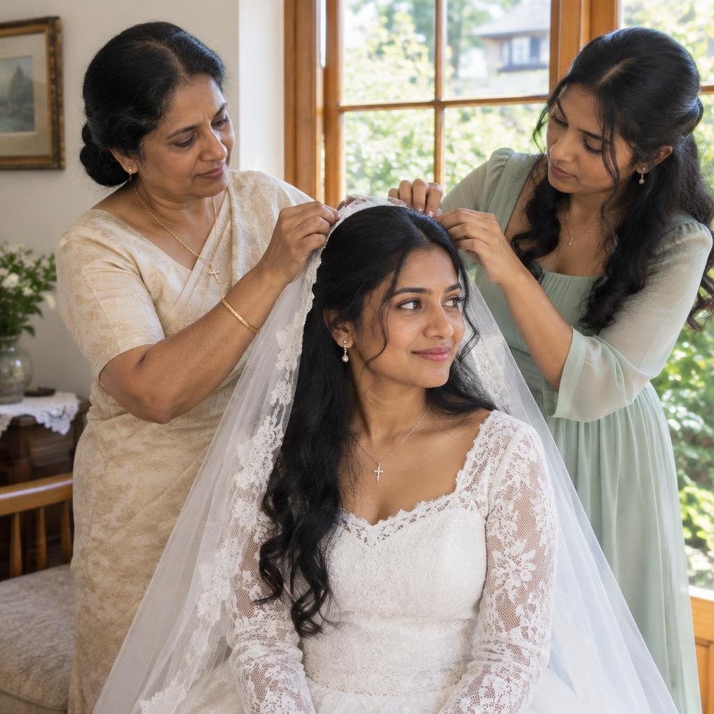 Wedding: Three hands, one stubborn veil